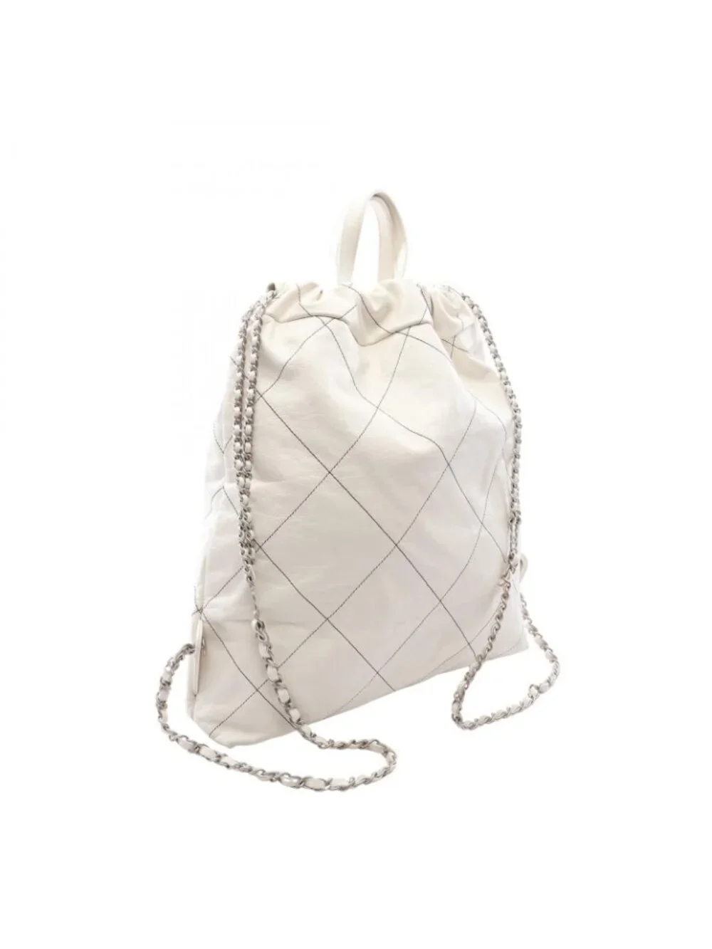 Chanel Backpack 22 Large White Leather 22 Quilted Chain